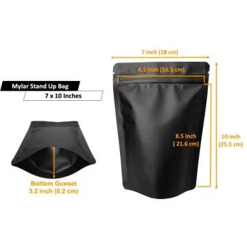 Chamigon 50 Pack Matte Black Stand Up Bags – 5 Mil 7x10 Inches Smell Proof Resealable Bags, Heat Sealable Plastic Foil Packaging Pouch Bag, Large Food Storage Pouches