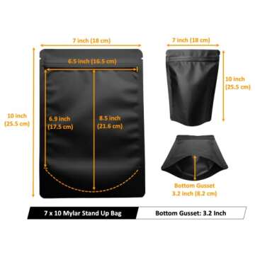 Chamigon 50 Pack Matte Black Stand Up Bags – 5 Mil 7x10 Inches Smell Proof Resealable Bags, Heat Sealable Plastic Foil Packaging Pouch Bag, Large Food Storage Pouches