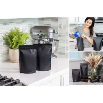 Chamigon 50 Pack Matte Black Stand Up Bags – 5 Mil 7x10 Inches Smell Proof Resealable Bags, Heat Sealable Plastic Foil Packaging Pouch Bag, Large Food Storage Pouches