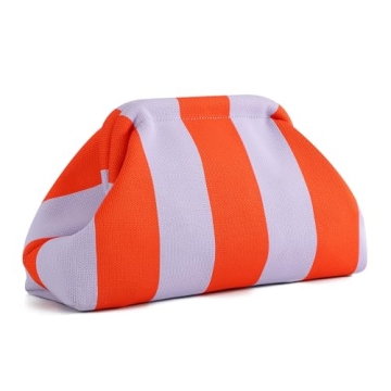 Oweisong Striped Clutch Purses for Women Woven Dumpling Bag Colorful Crochet Cloud Evening Handbag S...