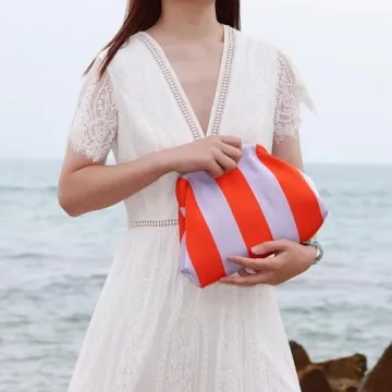 Oweisong Striped Clutch Purses for Women Woven Dumpling Bag Colorful Crochet Cloud Evening Handbag Summer Beach Clutch