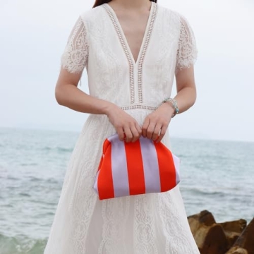 Oweisong Striped Clutch Purses for Women Woven Dumpling Bag Colorful Crochet Cloud Evening Handbag Summer Beach Clutch