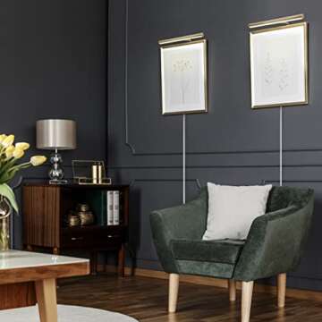 Maxxima 14 in. LED Picture Light - Integrated LED Display Wall Light, 3000K Warm White, 200 Lumens, Includes On/Off Switch, Adjustable Decor Light for Indoor Art Display - Antique Brass Finish