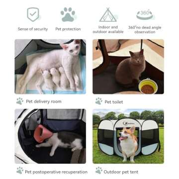 Dog Playpen, Puppy Pet Cat Playpen Indoor for Small Dogs, Dog Tent Crates Cage Indoor/Outdoor, Portable Pop Up Dog Kennel Playpen with Carrying Case for Dogs/Cats/Rabbits, Removable Zipper Top, Grey