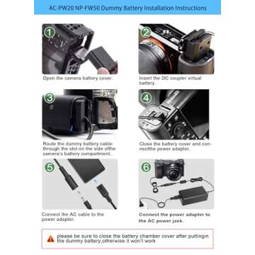 TKDY AC-PW20 Power Adapter NP-FW50 Dummy Battery for Sony ZV-E10 Dummy Battery for Sony Alpha ZV-E10 ZVE10 A6400 A6000 A6100 A5100 A7 A7II Cameras Continuous Power Supply.