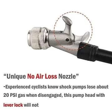 GIYO Handheld High Pressure Shock Pump (300 PSI Max), Silver for Fork & Rear Suspension, Lever Lock on Nozzle No Air Loss