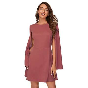 SheIn Women's Elegant Cloak Sleeve Mini Cape Dress Plain with Pocket Pink Medium