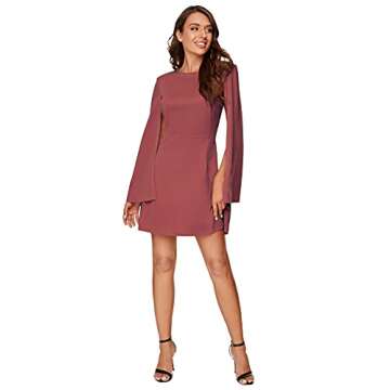 SheIn Women's Elegant Cloak Sleeve Mini Cape Dress Plain with Pocket Pink Medium