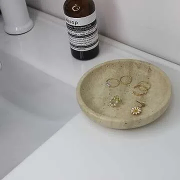 Natural Marble Travertine Jewelry Dish 5.5", Trinket Dish for Ring Earring, Gift for Woman Daugther (Beige Travertine)