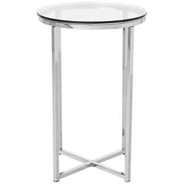 Walker Edison Cora Modern Glass Top Round Accent Table with X Base, 16 Inch, Glass and Chrome