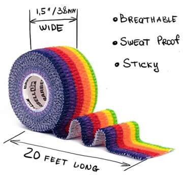 Barbell UP Professional Weight Lifting Thumb Tape - Protects Finger Tape, Adhesive for Powerlifting, Yoga & Gym, Hand Grip Support for Weightlifting, Deadlift, Barbell Hook Grip (RAINBOW)