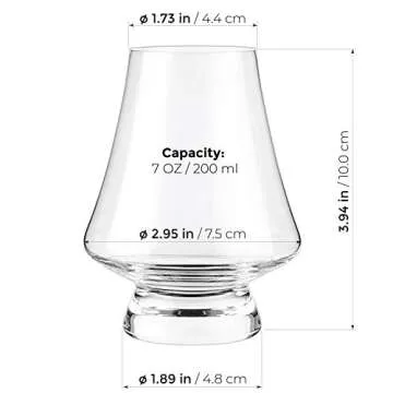 Luxbe - Bourbon Whisky Crystal Tasting Glass Snifter, Set of 4 - Classic Tasting Glasses with Narrow Rim - Handcrafted - Good for Cognac Brandy Scotch - 7-ounce/200ml