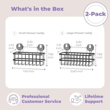 KatiKaddy Suction Cup Shower Caddy, 2 Pack Shower Storage for inside Shower,No Drilling Removable Shower Shelf, Black Large&Small Shower Bathroom Caddy, Waterptoof and Rustproof, For Apartment&Kitchen