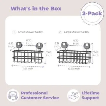 KatiKaddy Suction Cup Shower Caddy, 2 Pack Shower Storage for inside Shower,No Drilling Removable Shower Shelf, Black Large&Small Shower Bathroom Caddy, Waterptoof and Rustproof, For Apartment&Kitchen