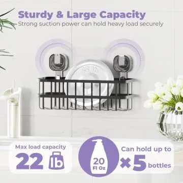 KatiKaddy Suction Cup Shower Caddy, 2 Pack Shower Storage for inside Shower,No Drilling Removable Shower Shelf, Black Large&Small Shower Bathroom Caddy, Waterptoof and Rustproof, For Apartment&Kitchen