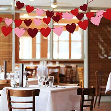 Felt Heart Garland Banner, NO DIY, 6 Pack Valentines day Banner Decor, Valentines Decorations, Anniversary Wedding Birthday Party Decorations, for Home Office Decor