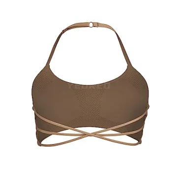 YEOREO Women's Sports Bra Halter Workout Sports Bra Strappy Criss Cross Back Bra Removable Padded Yoga Crop Top Brown S