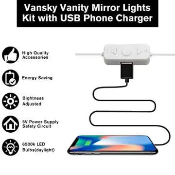 Vanity Mirror Lights Kit,LED Lights for Mirror with Dimmer and USB Phone Charger,LED Makeup Mirror Lights Kit Hollywood Style Lighting Fixture Strip 6500k for Bathroom Dressing Room Vanity Table