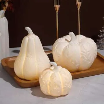 Blivergowell Set of 3 Large Ceramic Pumpkin with Light, Thanksgiving Table Decorations Decorative White Pumpkins Fall Centerpiece Table Decorations for Home