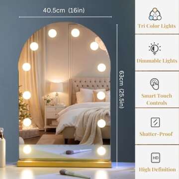 LUXFURNI Hollywood Mirror with Lights Makeup Mirror for Bedroom, Large Vanity Lighted up Mirror with...