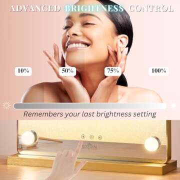 LUXFURNI Hollywood Mirror with Lights Makeup Mirror for Bedroom, Large Vanity Lighted up Mirror with 12 Dimmable Bulbs Smart Touch Control 3 Color Lighting Modes(Gold)