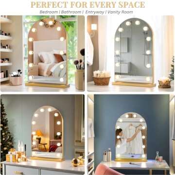 LUXFURNI Hollywood Mirror with Lights Makeup Mirror for Bedroom, Large Vanity Lighted up Mirror with 12 Dimmable Bulbs Smart Touch Control 3 Color Lighting Modes(Gold)