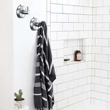 DGYB Suction Cup Hooks for Shower Set of 2 Brushed Nickel Towel Hooks for Bathrooms SUS 304 Stainless Steel Shower Hooks for Loofah 15 Lb Bathroom Hooks for Towels