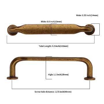 Asidrama 10 Pack 3.75 Inch(96mm) Antique Brass Kitchen Cabinet Handles, Cabinet Pulls Vintage Retro ...