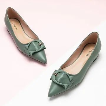 C.Paravano Women's Flats - Pointed Toe Flats Leather Flats Dressy Shoes Ballet Flats Comfortable Slip on Flats for Women Work,Daily Green