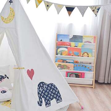 Morimoe Sling Bookshelf Kids Book Rack Storage, Natural Beige (Beige, W:60cm)