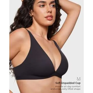 INLYRIC Women's Inbarely Soft Plunge Bralette - Deep V Unlined Triangle No Padding No Underwire Sexy Comfort Sleep Bra Black Medium