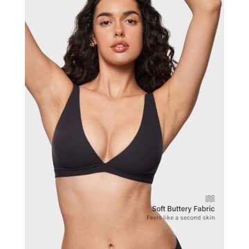 INLYRIC Women's Inbarely Soft Plunge Bralette - Deep V Unlined Triangle No Padding No Underwire Sexy Comfort Sleep Bra Black Medium