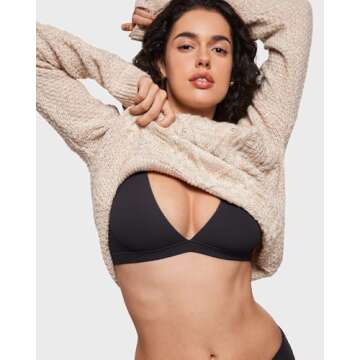 INLYRIC Women's Inbarely Soft Plunge Bralette - Deep V Unlined Triangle No Padding No Underwire Sexy Comfort Sleep Bra Black Medium