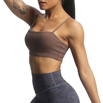 Aoxjox Women's Workout Bandeau Sports Bras Training Fitness Running Yoga Crop Tank Top (Fudge Coffee, Medium)