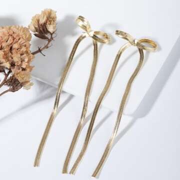 Gold Bow Earrings Gold Bow Dangle Earrings for Women Gold Bow Jewelry Long Gold Drop Earrings Bow Tie Earrings Bowknot Earrings Gold Bow Earrings Dangle