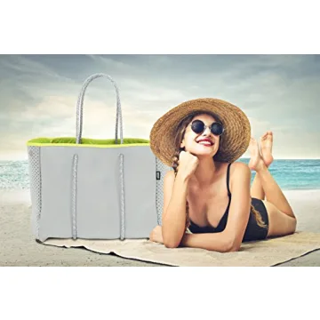 QOGiR Neoprene Multipurpose Beach Bag Tote with Inner Zipper Pocket (Light Grey, Large)