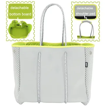 QOGiR Neoprene Multipurpose Beach Bag Tote with Inner Zipper Pocket (Light Grey, Large)