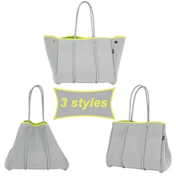 QOGiR Neoprene Multipurpose Beach Bag Tote with Inner Zipper Pocket (Light Grey, Large)