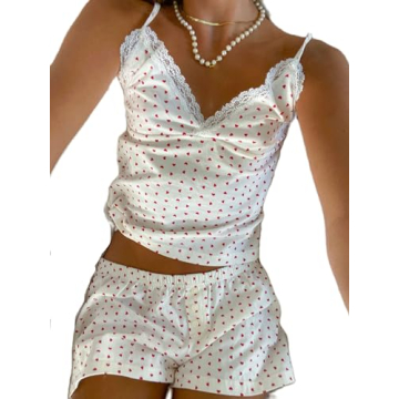 Sunloudy Women Valentine's 2 Piece Y2K Pajama Set Sleeveless V Neck Heart Cami Top Shorts Sleepwear ...