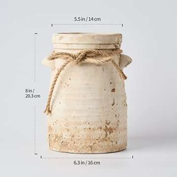SIDUCAL Ceramic Decorative Flower Vase, 8 Inch Rustic Distressed Pottery Decorative Flower Vase for Home Decor, Ideal Shelf Decor, Bookshelf, Mantle, Entryway, Living Room, Table Decor