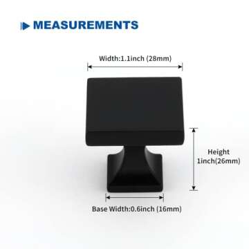 homdiy 10 Pack Black Cabinet Knobs Matte Black Square Dresser Drawer Knobs Zinc Alloy Kitchen Cabine...