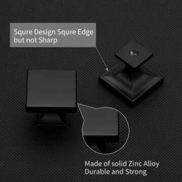homdiy 10 Pack Black Cabinet Knobs Matte Black Square Dresser Drawer Knobs Zinc Alloy Kitchen Cabinet Hardware