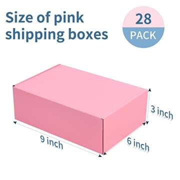 SNOGSWOG 28 Pack 9x6x3 inches Pink Shipping Boxes for Small Business, Small Corrugated Cardboard Gif...