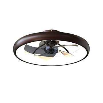 CIKASS Ceiling Fan with Lights Dimmable LED Reversible Blades Timing with Remote Control, 5 Invisible Blades Semi Flush Mount Low Profile Fan (21.5in, Brown)