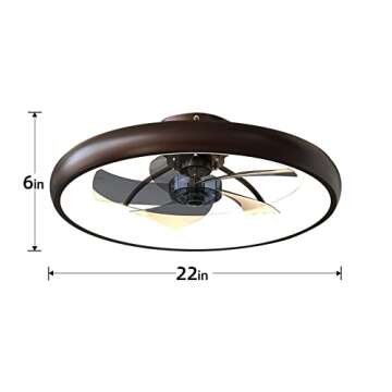 CIKASS Ceiling Fan with Lights Dimmable LED Reversible Blades Timing with Remote Control, 5 Invisible Blades Semi Flush Mount Low Profile Fan (21.5in, Brown)
