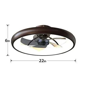 CIKASS Ceiling Fan with Lights Dimmable LED Reversible Blades Timing with Remote Control, 5 Invisible Blades Semi Flush Mount Low Profile Fan (21.5in, Brown)