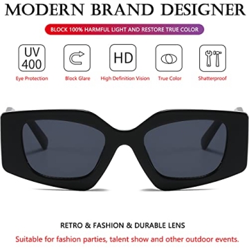 AIEYEZO Retro Rectangle Sunglasses Women UV400 Protection