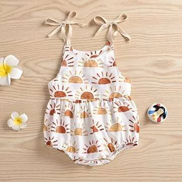 JLKGICF Infant Newborn Baby Girl Floral Romper Kids Spaghetti Strap One Piece Jumpsuit Shorts Summer Overall Clothes (Sunshine#2,0-3 Months,)