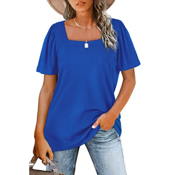 WIHOLL Womens Clothes Trendy Summer Tops Short Sleeve Shirts Loose Fit Klein Blue XXL