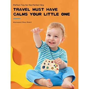 Montessori Busy Board Toy for 1 2 3 Year Old Kids, Wooden Controller Sensory Toy for Autistic Children with LED Light Up Buttons, Early Learning Fidget Toy Great for Gift